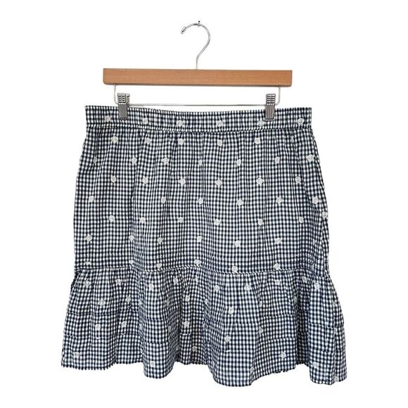 NWOT Madewell | Plus Embroidered Tiered Pull On Mini Skirt in Gingham Check - Picture 5 of 13